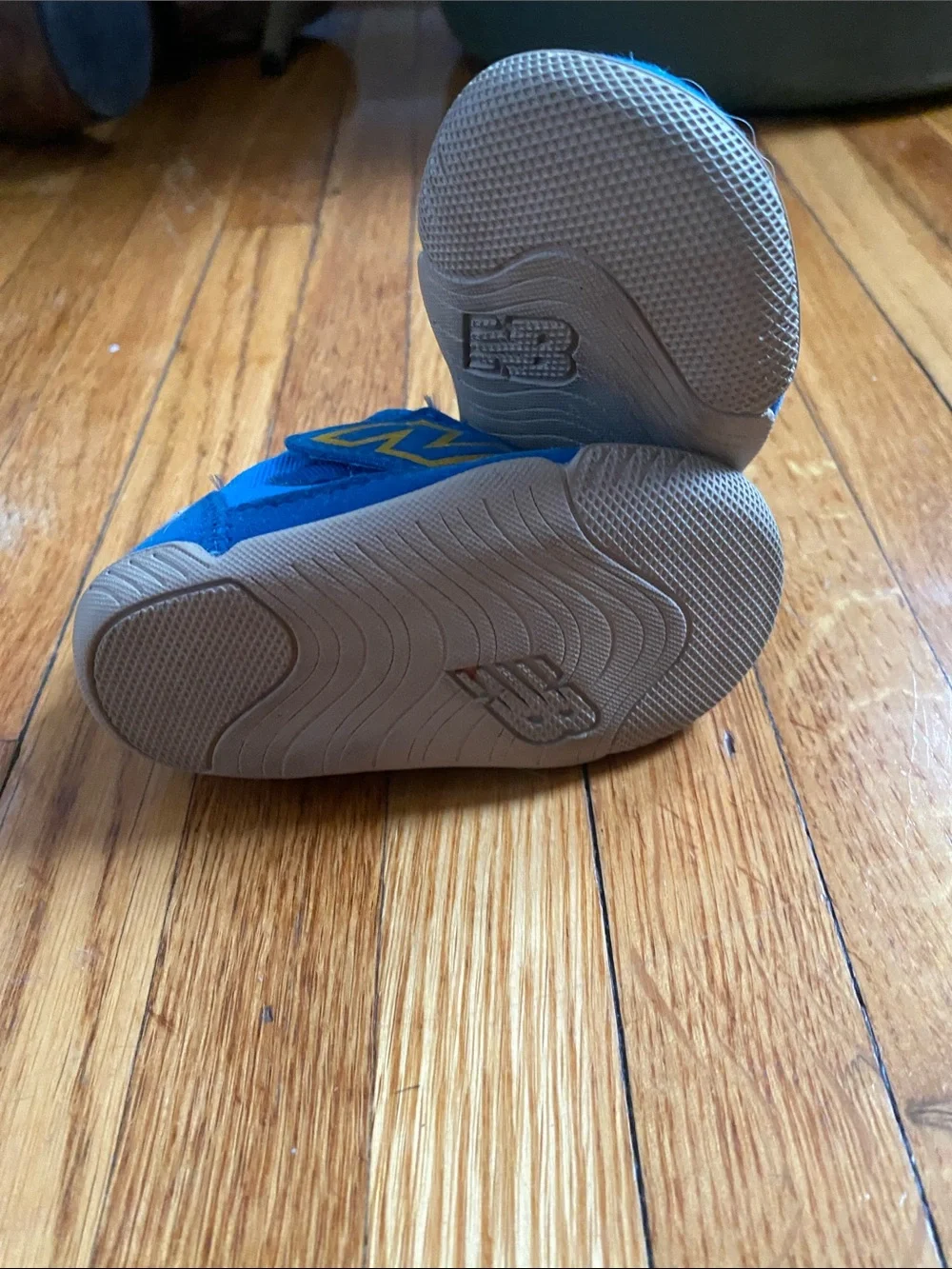 New Balance Bright Blue Velcro Toddler Sneakers with Yellow Accents